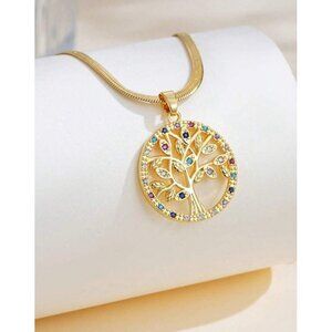 18K Gold Plated Tree Of Life Pendant Necklace Stainless Steel Chain